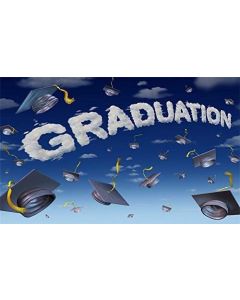 Leowefowa 7x5ft Graduation Backdrop 3D Black Trencher Cap Backdrops for Photography Blue Sky White Cloud School Party Vinyl Photo Background Boys Students Studio Props