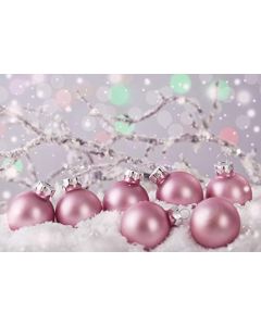 Leowefowa Pink Christmas Balls Backdrop 8x6ft Vinyl Winter Photography Backgroud Snow Covered Tree Branch Dreamy Falling Snowflake Bokeh Shiny Halos Backdrop Children Party Girls Photo Backdrop