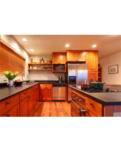 Leowefowa Modern Kitchen Interior Backdrop Vinyl 7x5ft Furnished Cabinet Long Counter Top Sink Hardwood Floor Photography Background New Life Style Family Gathering Photoshoot Props