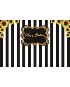Leowefowa Vinyl 8x6.5ft Black and White Stripes Happy Backdrop Sunflower Adult Girl Lady Birthday Banner Photography Backgrouds 30th 40th 50th 60th Birthday Decoration Photobooth Props