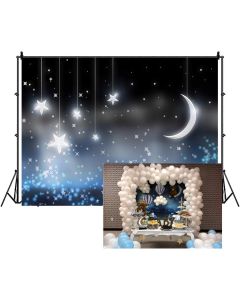 Leowefowa Twinkle Twinkle Little Star Backdrop for Birthday Party 7x5ft Tranquil Nightsky Hanging Moon Glistering Stars Background Children Baby Girl 1st Birthday Party Banner Cake Smash Photo Props