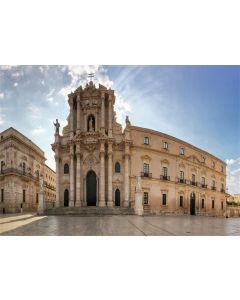 Leowefowa 7X5FT Piazza del Duomo Syracuse Sicily Italy European Architecture Backdrop Blue Sky White Cloud Marble Floor Nature Vinyl Photography Background Kids Adults Photo Studio Props