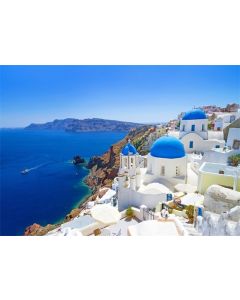 Leowefowa 7X5FT White Architecture of Oia Village on Santorini Island Greece Nature Landscape Blue Sky Backdrop Vinyl Photography Background Kids Adults Photo Studio Props