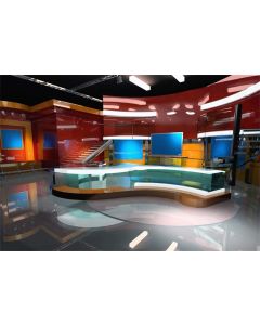 Leowefowa 10x8ft Bright Multimedia Broadcast Stage Backdrop Vinyl TV Station Weather News Report Economic Interview Program Record Photo Background Compere Ins YouTube Vlogger Video Channel Banner