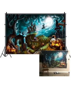 Leowefowa 7X5FT Vinyl Photography Backdrop Halloween Horror Moon Night Haunted Castle Pumpkin Background Kids Adults Costume Party Photo Studio Props