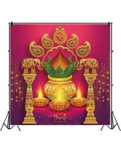 Leowefowa Happy Diwali Backdrop for Photography 6.5x6.5ft Background Festival of Light Celebration Party Banner Wallpaper