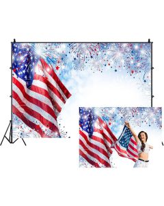Leowefowa Veterans Day Backdrop 5x3ft American Flag Backdrop for Independence Day Photography 4th of July Memorial Day Sparkling Fireworks Vinyl Photo Background Patriotic Photo Booth Props