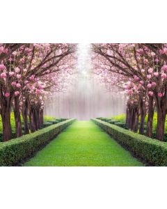 Leowefowa Vinyl 10X8FT Spring Backdrop Valentine's Day Cherry Blossom Green Grass Meadow Plants Countyard Nature Outdoor Wedding Photography Background Girls Lover Photo Studio Props