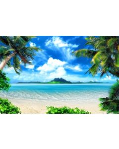Leowefowa 7X5FT Tropical Seaside Sand Beach Backdrop Coconut Trees Island Backdrops for Photography Blue Sky White Cloud Summer Ocean Vinyl Photo Background Kids Adults Holiday Travel Studio Props